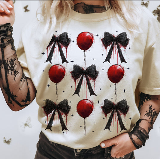 Red Balloon Black Bow Tee